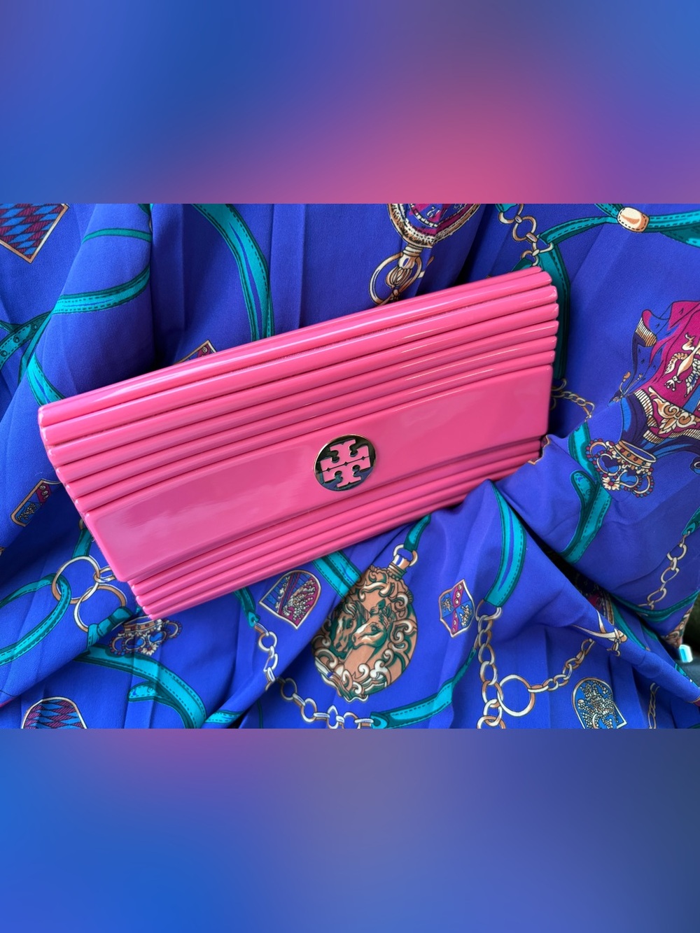Tory Burch Hot Pink Patent Leather Logo Clutch